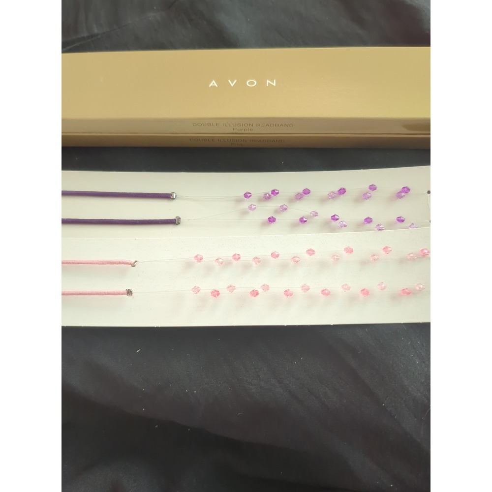 Vintage Avon 2 Pack Double Illusion Head Bands In Pink‎ And Purple In Box